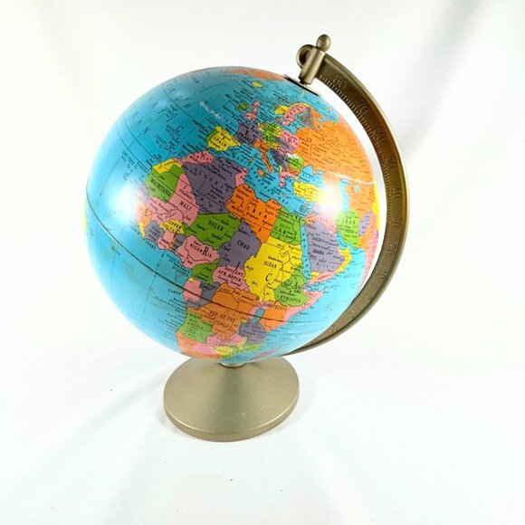 VINT. “CRAMS IMPERIAL” WORLD GLOBE 17" ROTATING METAL STAND 80'S W/USSR - Picture 1 of 8